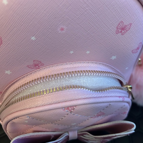 UnderOneSky Pink Butterfly Backpack with Pom Pom (8”x7”x3”) - Picture 10 of 12